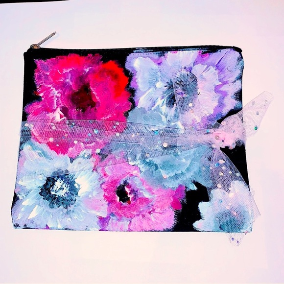 Hand Painted Floral Makeup Bag SOLD - Picture 3 of 7